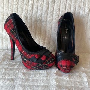 Sexy red plaid high heels size 6